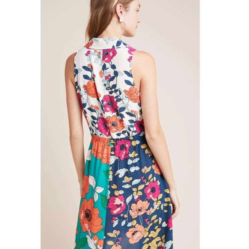 ✨️Anthropologie Dinah Floral Dress With Pockets! Boho Floral colorblock STRECH☀️